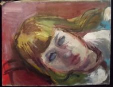 AKOS BIRO (1911-2002) Sleeping Girl, Oil, unsigned with studio stamp verso