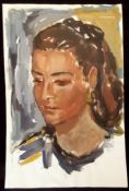 AKOS BIRO (1911-2002) Portrait of a young lady, Gouache, Studio Stamp to reverse