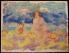 AKOS BIRO (1911-2002) 'On The Beach', Oil, studio stamp verso