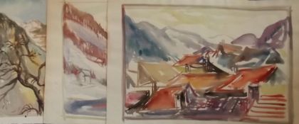 AKOS BIRO (1911-2002) Landscapes, 3 Watercolours, studio stamps verso