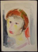 AKOS BIRO (1911-2002) Abstract Portrait, Watercolour, studio stamp verso