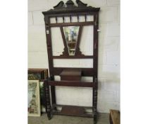 EARLY 20TH CENTURY WALNUT MIRRORED BACK COAT STAND WITH CENTRAL GLOVE BOX FLANKED EITHER SIDE BY