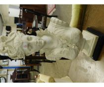 GOOD QUALITY RESIN BUST OF A VICTORIAN LADY WITH FLARED COLLAR AND HEADPIECE STAMPED REVERSE