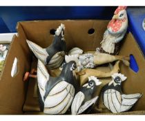 BOX CONTAINING MIXED MODERN PAINTED CARVED COCKEREL ORNAMENTS