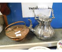 W A S BENSON COPPER AND BRASS KETTLE, TOGETHER WITH A VICTORIAN KETTLE WITH SWING TOP HANDLE (2)