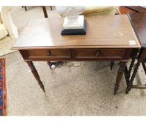 VICTORIAN MAHOGANY TWO-DRAWER SIDE TABLE WITH TURNED LEGS