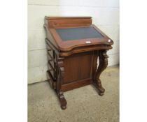 REPRODUCTION MAHOGANY DAVENPORT WITH GREEN REXINE INSERT WITH DRAWERS TO SIDE ON SHAPED LEGS