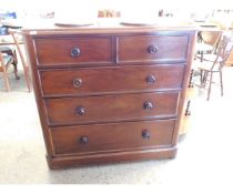 VICTORIAN MAHOGANY STRAIGHT FRONTED TWO OVER THREE FULL WIDTH DRAWER CHEST WITH TURNED KNOB HANDLES