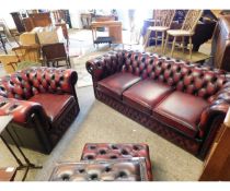 OXBLOOD LEATHER THREE-SEATER CHESTERFIELD SOFA TOGETHER WITH MATCHING CHAIR (2)