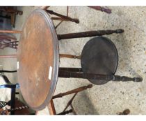 MAHOGANY CIRCULAR TWO-TIER CRICKET TYPE TABLE ON THREE TURNED LEGS