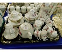 TRAY CONTAINING A PART SET OF ROYAL ALBERT LAVENDER ROSE TEA CUPS, MIXED SAUCERS, TEA POT ETC