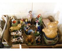 BOX CONTAINING REPRODUCTION STAFFORDSHIRE FIGURES, ANIMALS ETC