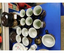 DENBY ARABESQUE CUPS, SAUCERS, COFFEE CANS ETC