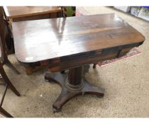 WILLIAM IV ROSEWOOD FOLD-OVER CARD TABLE WITH CANTED COLUMN ON A SPLAYED BASE WITH BUN FEET