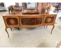 ITALIAN TYPE LACQUERED SERPENTINE FRONTED SIDEBOARD WITH FOUR DRAWERS WITH INLAID PANEL DETAIL ON