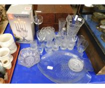 NACHTMAN CANDELABRA BOXED, TOGETHER WITH MIXED GLASS WARES, A FISH GLASS PLATTER ETC
