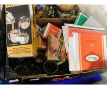 BOX CONTAINING ASSORTED PEWTER TANKARDS, MIXED BOXED PLACE MATS ETC