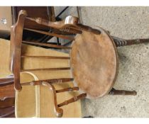 BEECHWOOD FRAMED STICK BACK CIRCULAR HARD SEATED ARMCHAIR WITH GREEN UPHOLSTERY