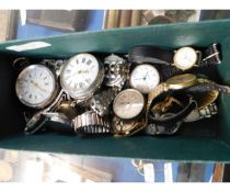 TUB CONTAINING MIXED POCKET WATCHES, MODERN GENTS AND LADIES WRIST WATCHES ETC