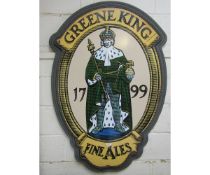 GOOD QUALITY LARGE GREENE KING ENAMELLED SIGN WITH FIBREGLASS STEPPED SURROUND