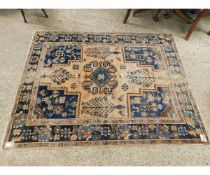 GOOD QUALITY FLOOR RUG IN CREAM AND BLUE WITH GEOMETRIC DESIGN AND FLORAL BORDER