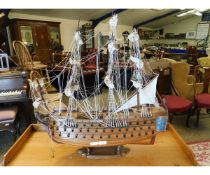 SCRATCH BUILT MODEL OF A MULTI-GUNNED SHIP TOGETHER WITH RIGGING
