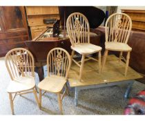 SET OF FOUR BEECHWOOD HARD SEATED STICK BACK WHEEL BACK KITCHEN CHAIRS