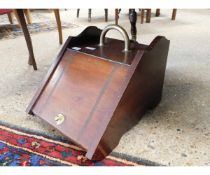 EDWARDIAN WALNUT FORMED COAL BOX WITH BRASS HANDLE AND KNOB