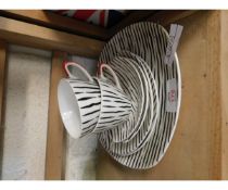 MIDWINTER ZEBRA STRIPED PAIR OF TRIOS TOGETHER WITH A FURTHER SIDE PLATE