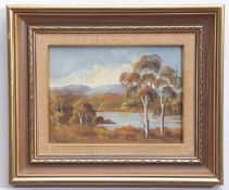 Pam Lethlean, signed and dated 80, oil on board, Australian landscape, 14 x 19cm