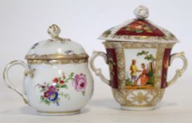 Meissen custard cup and cover, decorated with floral sprays, together with a further Continental