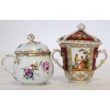 Meissen custard cup and cover, decorated with floral sprays, together with a further Continental