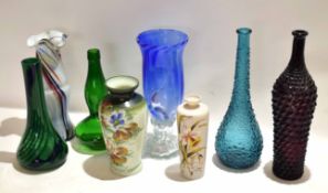 Group of Art Glass vases including a blue glass latticino type vase with two further stippled