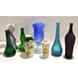 Group of Art Glass vases including a blue glass latticino type vase with two further stippled