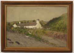 A C Shorthouse, signed and dated 1882, watercolour, Landscape with children before a cottage, 38 x