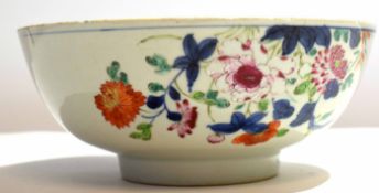 18th century Chinese porcelain punch bowl decorated in famille rose and iron red colours with