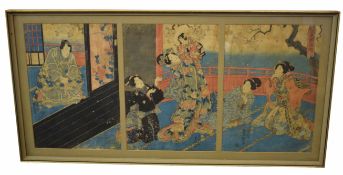 Japanese School, triptych wood block, Figure studies, each image 34 x 24cm