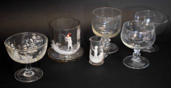 Group of assorted glass wares including two with Mary Gregory type designs and a further glass