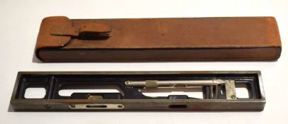Mid-20th century leather cased clinometer, Starrett Athol - Mass, USA, of cast steel rectangular