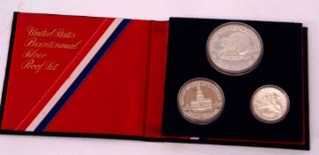 A USA bi-centennial silver proof set, 1776-1976, together with original packaging and certificate