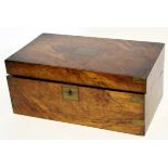 Victorian walnut writing box with fitted interior and writing slope, lid a/f, 45cm wide
