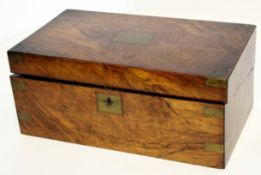 Victorian walnut writing box with fitted interior and writing slope, lid a/f, 45cm wide