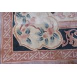 Large Indian or Chinese thick pile wool carpet, typically decorated, also with flying birds etc,