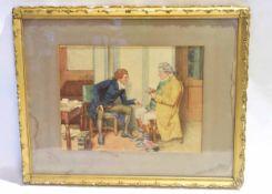 Frank Dadd, RI (1851-1929) Interior scene with two seated gents, watercolour, signed lower left,