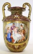 Large Continental Vienna style vase decorated to the front with classical scene with maidens, with