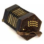 Vintage rosewood and leather cased concertina, 30, 31 stops, paper label for Lachenal & Co, Patent