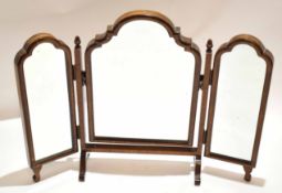 Early 20th century walnut triple dressing table mirror with arched top with acorn turned finials