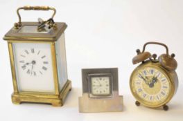 Mixed Lot: comprising an early 20th century French lacquered brass carriage timepiece with