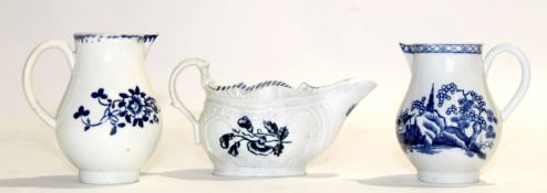 Liverpool porcelain jug with biting snake handle together with two Liverpool sparrowbeaks, the