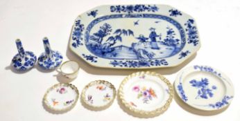 Collection of Chinese and European porcelain wares including 18th century Chinese platter, two Delft